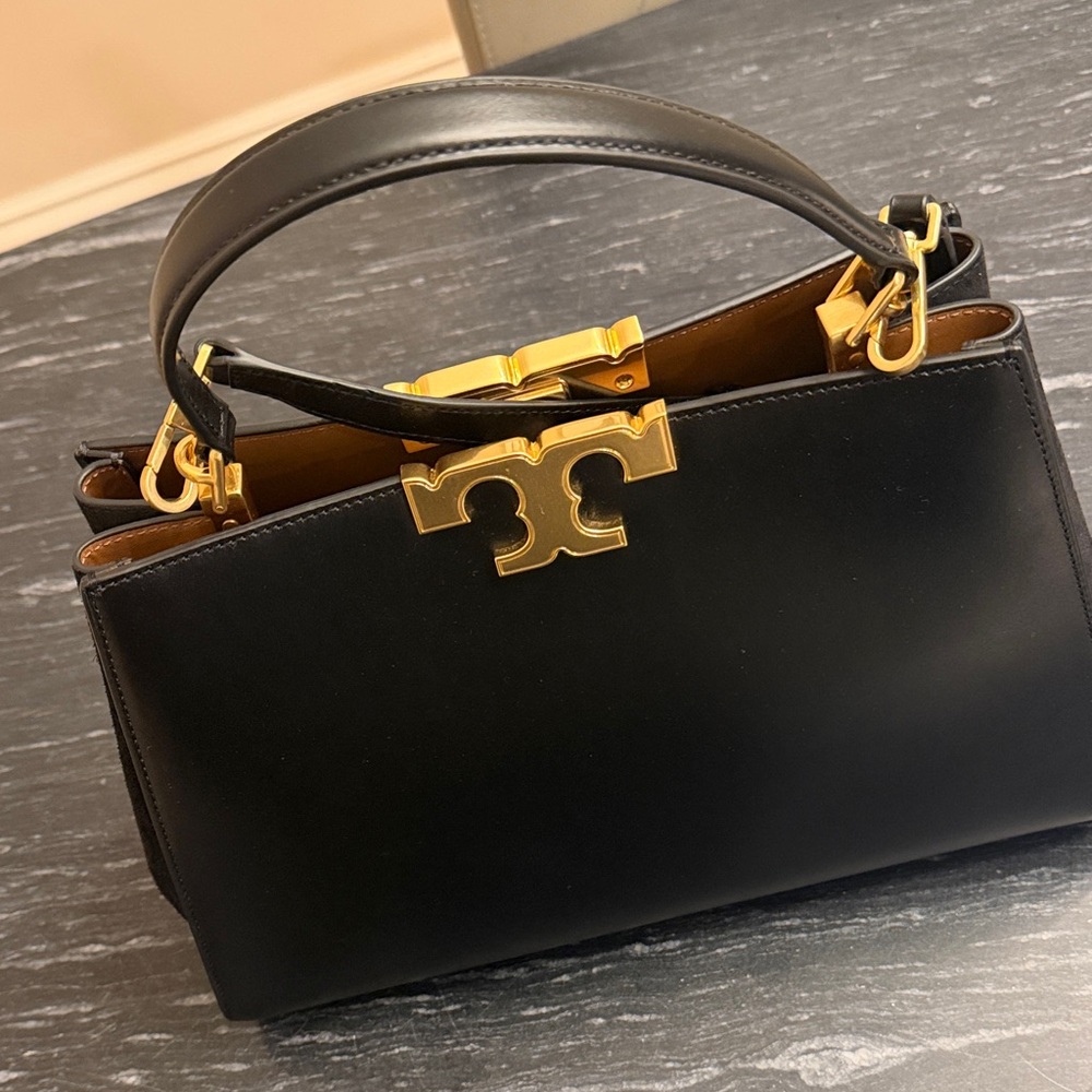 Tory Burch Large Black Satchel with Gold Hardware